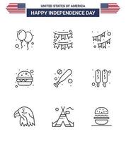 reeks van 9 Verenigde Staten van Amerika dag pictogrammen Amerikaans symbolen onafhankelijkheid dag tekens voor voedsel maïs hond slinger hardball basketbal bewerkbare Verenigde Staten van Amerika dag vector ontwerp elementen