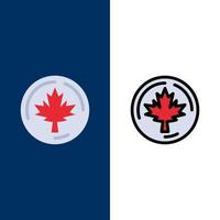 herfst Canada blad esdoorn- pictogrammen vlak en lijn gevulde icoon reeks vector blauw achtergrond