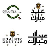 4 modern eid fitr groeten geschreven in Arabisch schoonschrift decoratief tekst voor groet kaart en wensen de gelukkig eid Aan deze religieus gelegenheid vector