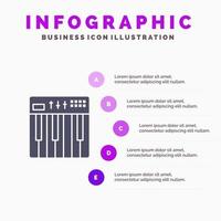 controleur hardware toetsenbord midi muziek- solide icoon infographics 5 stappen presentatie achtergrond vector