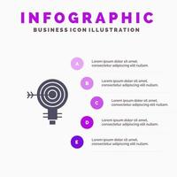 doelwit darts doel oplossing lamp idee solide icoon infographics 5 stappen presentatie achtergrond vector