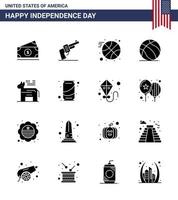 Verenigde Staten van Amerika onafhankelijkheid dag solide glyph reeks van 16 Verenigde Staten van Amerika pictogrammen van politiek ezel basketbal Verenigde Staten van Amerika bal bewerkbare Verenigde Staten van Amerika dag vector ontwerp elementen