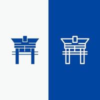 poort brug China Chinese lijn en glyph solide icoon blauw banier vector