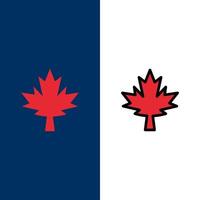 Canada blad esdoorn- pictogrammen vlak en lijn gevulde icoon reeks vector blauw achtergrond