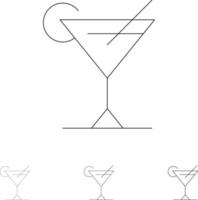 cocktail sap citroen stoutmoedig en dun zwart lijn icoon reeks vector