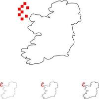 wereld kaart Ierland stoutmoedig en dun zwart lijn icoon reeks vector