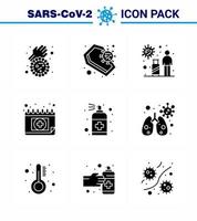corona virus ziekte 9 solide glyph zwart icoon pak zuigen net zo schudule kalender schedel afspraak reizen virale coronavirus 2019november ziekte vector ontwerp elementen