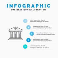 bank bedrijf financiën gebouw geld lijn icoon met 5 stappen presentatie infographics achtergrond vector