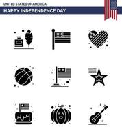 gelukkig onafhankelijkheid dag Verenigde Staten van Amerika pak van 9 creatief solide glyphs van vlag Verenigde Staten van Amerika Amerikaans Amerikaans voetbal Amerikaans bewerkbare Verenigde Staten van Amerika dag vector ontwerp elementen