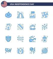pak van 16 Verenigde Staten van Amerika onafhankelijkheid dag viering blues tekens en 4e juli symbolen zo net zo Patat chips taart sport- basketbal bewerkbare Verenigde Staten van Amerika dag vector ontwerp elementen