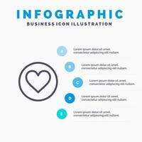 liefde hart favoriete barst lijn icoon met 5 stappen presentatie infographics achtergrond vector