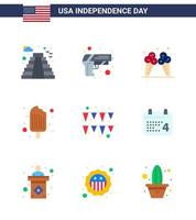 vlak pak van 9 Verenigde Staten van Amerika onafhankelijkheid dag symbolen van slinger ijs room ijsje voedsel verkoudheid bewerkbare Verenigde Staten van Amerika dag vector ontwerp elementen