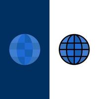 wereld wereldbol kaart internet pictogrammen vlak en lijn gevulde icoon reeks vector blauw achtergrond