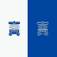 optillen heftruck magazijn lifter lijn en glyph solide icoon blauw banier lijn en glyph solide icoon blauw banier vector