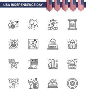 gelukkig onafhankelijkheid dag Verenigde Staten van Amerika pak van 16 creatief lijnen van Amerikaans Amerikaans hockey tekst Amerika bewerkbare Verenigde Staten van Amerika dag vector ontwerp elementen