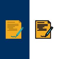 overeenkomst papier document Notitie verslag doen van pictogrammen vlak en lijn gevulde icoon reeks vector blauw achtergrond
