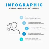 klok uren Mens persoonlijk schema tijd timing gebruiker lijn icoon met 5 stappen presentatie infographics achtergrond vector