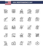 gelukkig onafhankelijkheid dag Verenigde Staten van Amerika pak van 25 creatief lijnen van ster schild vlag koffie thee bewerkbare Verenigde Staten van Amerika dag vector ontwerp elementen