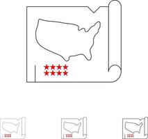 kaart staten Verenigde Verenigde Staten van Amerika stoutmoedig en dun zwart lijn icoon reeks vector