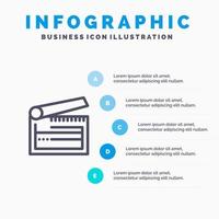 actie bord duig klepel Filmklapper lijn icoon met 5 stappen presentatie infographics achtergrond vector