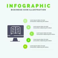 computer boek ontechnologie solide icoon infographics 5 stappen presentatie achtergrond vector