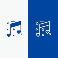 muziek- liefde hart bruiloft lijn en glyph solide icoon blauw banier lijn en glyph solide icoon blauw banier vector