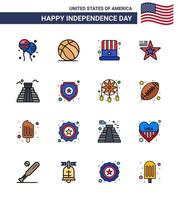 gelukkig onafhankelijkheid dag 4e juli reeks van 16 vlak gevulde lijnen Amerikaans pictogram van mijlpaal Verenigde Staten van Amerika Amerikaans vlag ster bewerkbare Verenigde Staten van Amerika dag vector ontwerp elementen