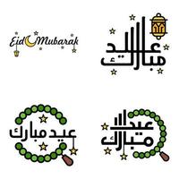 modern pak van 4 vector illustraties van groeten wensen voor Islamitisch festival eid al adha eid al fitr gouden maan lantaarn met mooi glimmend sterren