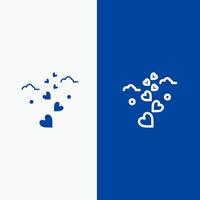 harten liefde liefhebbend bruiloft lijn en glyph solide icoon blauw banier lijn en glyph solide icoon blauw banier vector