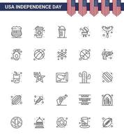 gelukkig onafhankelijkheid dag 4e juli reeks van 25 lijnen Amerikaans pictogram van chips Frankfurter Amerikaans voedsel bbq bewerkbare Verenigde Staten van Amerika dag vector ontwerp elementen