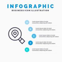 Onderzoek zoeken kaart plaats lijn icoon met 5 stappen presentatie infographics achtergrond vector