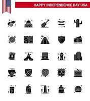 voorraad vector icoon pak van Amerikaans dag 25 solide glyph tekens en symbolen voor overvloed cactus gitarist worst voedsel bewerkbare Verenigde Staten van Amerika dag vector ontwerp elementen