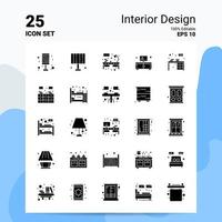 25 interieur ontwerp icoon reeks 100 bewerkbare eps 10 bestanden bedrijf logo concept ideeën solide glyph icoon ontwerp vector