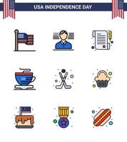 Verenigde Staten van Amerika gelukkig onafhankelijkheid dagpictogram reeks van 9 gemakkelijk vlak gevulde lijnen van taart ijs bon hokey koffie bewerkbare Verenigde Staten van Amerika dag vector ontwerp elementen