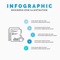 koffie financieel markt nieuws krant- kranten papier lijn icoon met 5 stappen presentatie infographics achtergrond vector