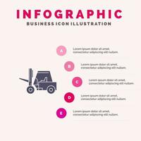 lifter hijs- vrachtauto vervoer solide icoon infographics 5 stappen presentatie achtergrond vector