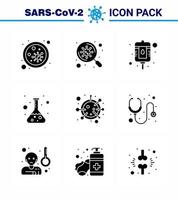 9 solide glyph zwart corona virus pandemisch vector illustraties coronavirus test scannen wetenschap fles virale coronavirus 2019november ziekte vector ontwerp elementen