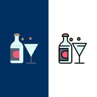 wijn glas fles Pasen pictogrammen vlak en lijn gevulde icoon reeks vector blauw achtergrond