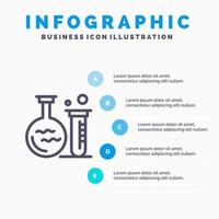 buis fles laboratorium onderwijs lijn icoon met 5 stappen presentatie infographics achtergrond vector