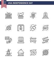 Verenigde Staten van Amerika gelukkig onafhankelijkheid dagpictogram reeks van 16 gemakkelijk lijnen van pompoen Rust in vrede wit grafsteen dood bewerkbare Verenigde Staten van Amerika dag vector ontwerp elementen