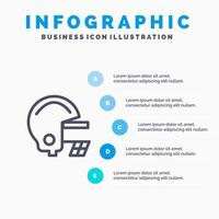 Amerikaans Amerikaans voetbal helm lijn icoon met 5 stappen presentatie infographics achtergrond vector