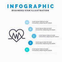 medisch hart hartslag pulse lijn icoon met 5 stappen presentatie infographics achtergrond vector