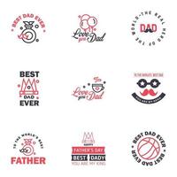 9 zwart en roze reeks van vector gelukkig vaders dag typografie wijnoogst pictogrammen belettering voor groet kaarten banners t-shirt ontwerp vaders dag bewerkbare vector ontwerp elementen