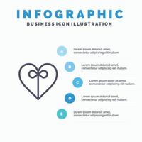 hart geschenk lint blauw infographics sjabloon 5 stappen vector lijn icoon sjabloon