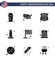 reeks van 9 modern solide glyphs pak Aan Verenigde Staten van Amerika onafhankelijkheid dag vlag Washington insigne Verenigde Staten van Amerika monument bewerkbare Verenigde Staten van Amerika dag vector ontwerp elementen