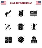 Verenigde Staten van Amerika gelukkig onafhankelijkheid dagpictogram reeks van 9 gemakkelijk solide glyphs van sleuf casino land dag religie bewerkbare Verenigde Staten van Amerika dag vector ontwerp elementen