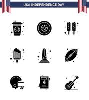 gelukkig onafhankelijkheid dag 4e juli reeks van 9 solide glyphs Amerikaans pictogram van Verenigde Staten van Amerika monument heet hond mijlpaal voedsel bewerkbare Verenigde Staten van Amerika dag vector ontwerp elementen