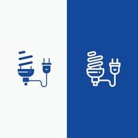 lamp economisch elektrisch energie licht lamp plug lijn en glyph solide icoon blauw banier lijn en glyph solide icoon blauw banier vector