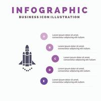 lancering lancering afzet promoten solide icoon infographics 5 stappen presentatie achtergrond vector