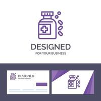 creatief bedrijf kaart en logo sjabloon fles geneeskunde tablet vector illustratie
